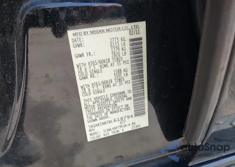 2011 Nissan Pathfinder S from USA, damaged, VIN 5N1AR1NB7BC618794